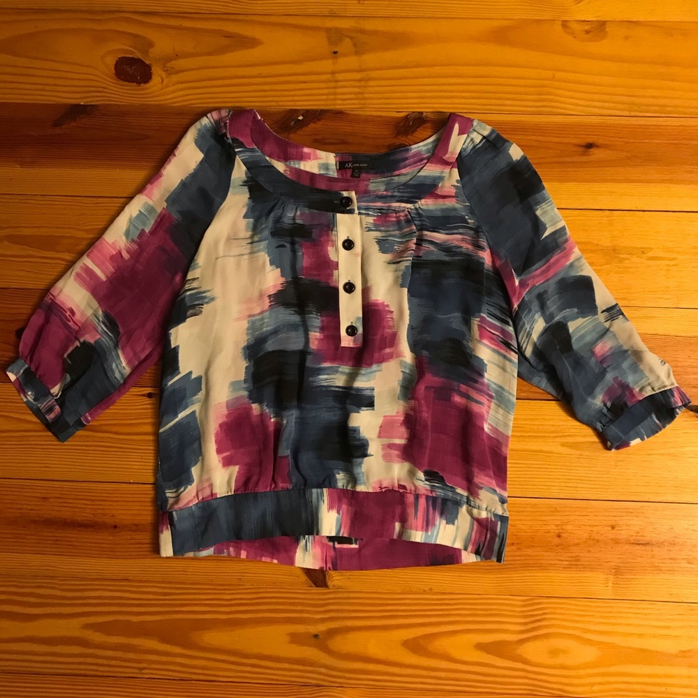 Anne Klein Purple Blue Silk 3/4 Sleeve Blouse, EUC, M - Picture 3 of 15